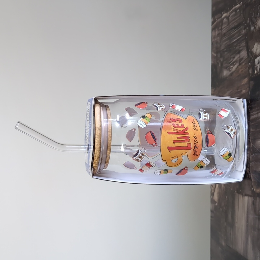 Gilmore Girls LUKE'S Glass Tumbler w/ Straw & Lid, Double Sided Coffee Design ☕ - Picture 4 of 7